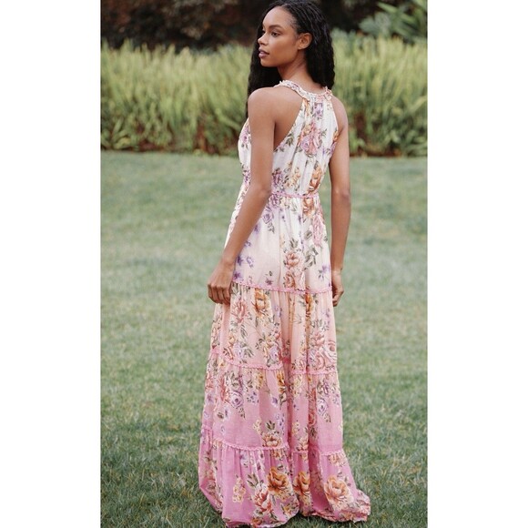 Anthropologie PQ Maxi Dress Tiered Ruffle Pink Floral Vacay Preppy Boho 1X NWT - Picture 3 of 12